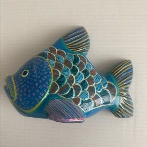 Vintage Mexican Pottery Hand Painted Fish